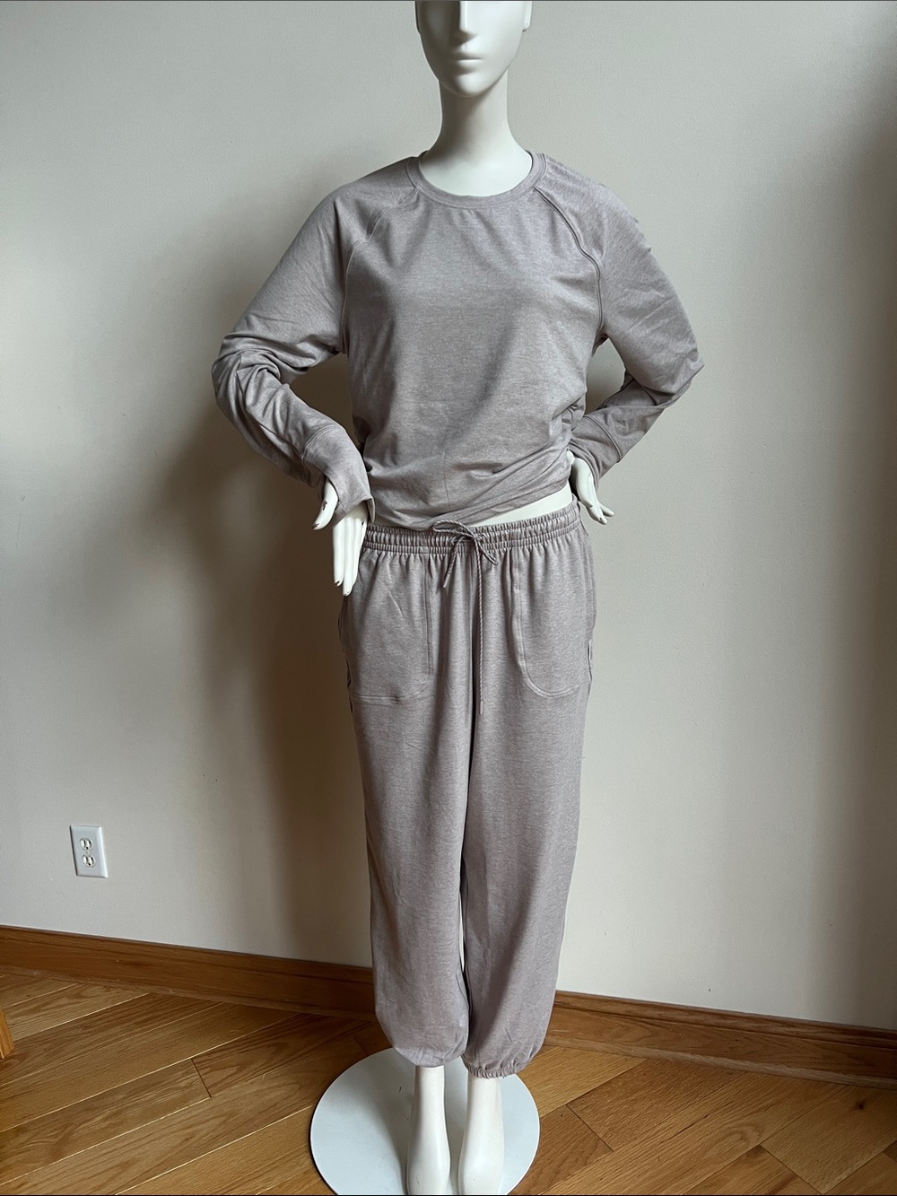 Offline by Aerie Cozy Long Sleeve Lounge Set in Light Taupe